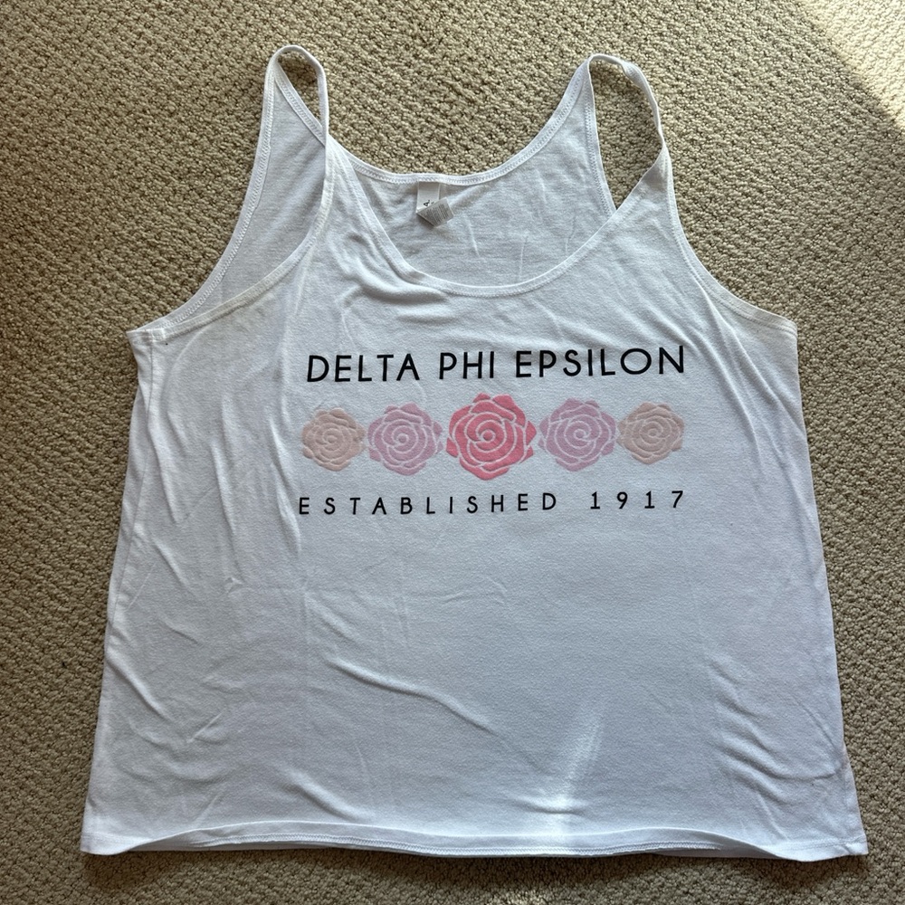 Delta Phi Epsilon White Tank Top with Roses